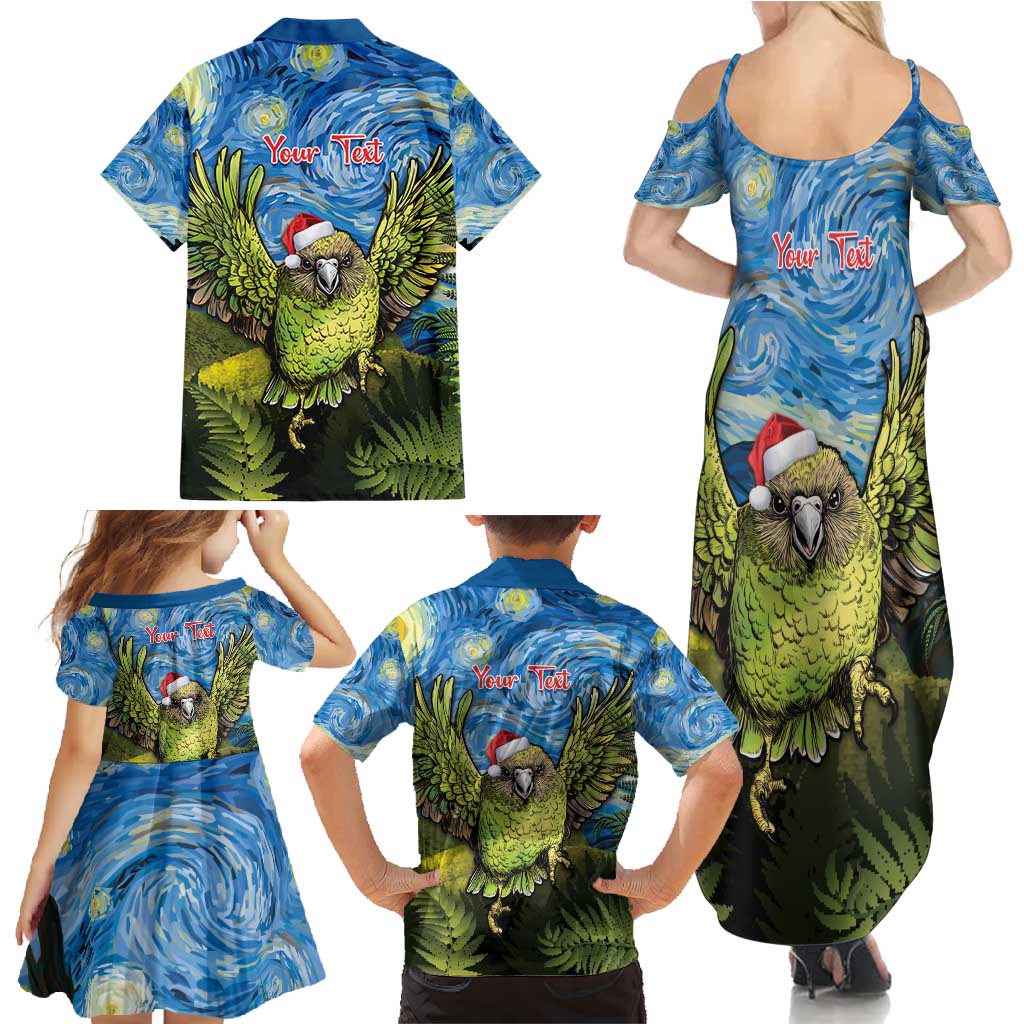 Personalised Jumping Kakapo Christmas Family Matching Summer Maxi Dress and Hawaiian Shirt New Zealand Fern - Starry Night Style LT14 - Polynesian Pride
