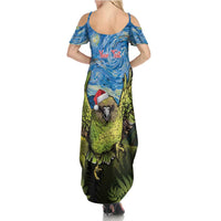 Personalised Jumping Kakapo Christmas Family Matching Summer Maxi Dress and Hawaiian Shirt New Zealand Fern - Starry Night Style LT14 - Polynesian Pride