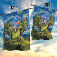 Personalised Jumping Kakapo Christmas Garden Flag New Zealand Fern - Starry Night Style LT14 - Polynesian Pride