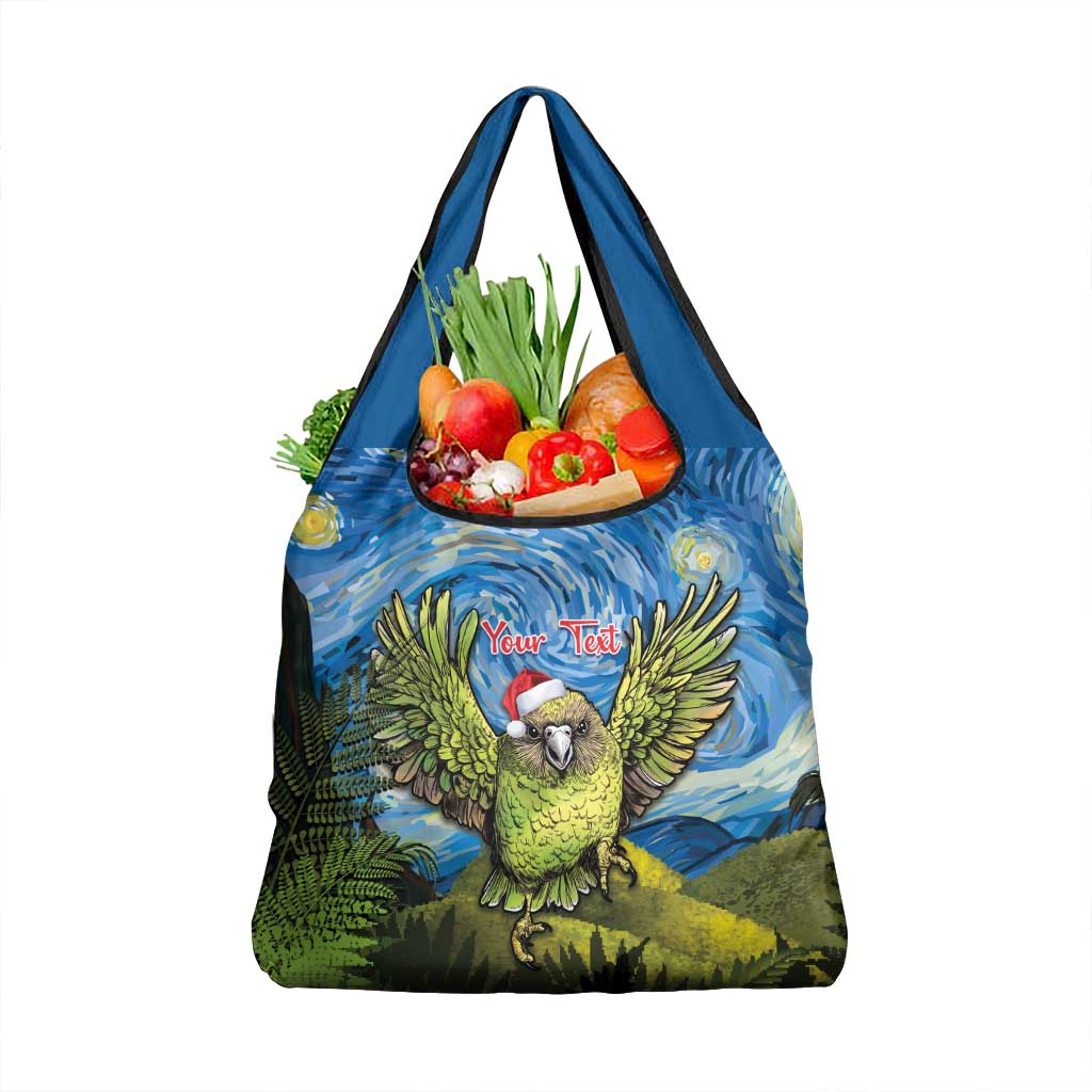 Personalised Jumping Kakapo Christmas Grocery Bag New Zealand Fern - Starry Night Style LT14 1-pack One Size Green - Polynesian Pride