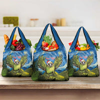 Personalised Jumping Kakapo Christmas Grocery Bag New Zealand Fern - Starry Night Style LT14 3-pack One Size Green - Polynesian Pride