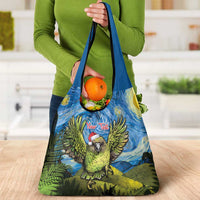 Personalised Jumping Kakapo Christmas Grocery Bag New Zealand Fern - Starry Night Style LT14 - Polynesian Pride