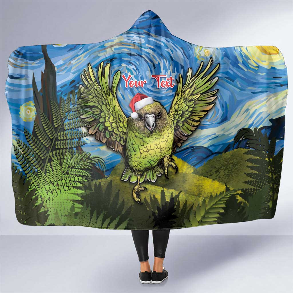 Personalised Jumping Kakapo Christmas Hooded Blanket New Zealand Fern - Starry Night Style LT14 One Size Green - Polynesian Pride