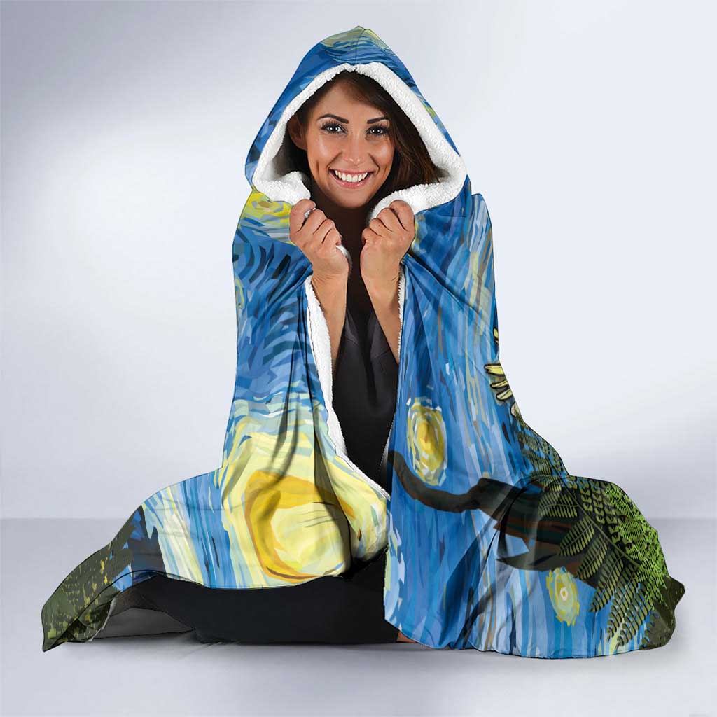 Personalised Jumping Kakapo Christmas Hooded Blanket New Zealand Fern - Starry Night Style LT14 - Polynesian Pride