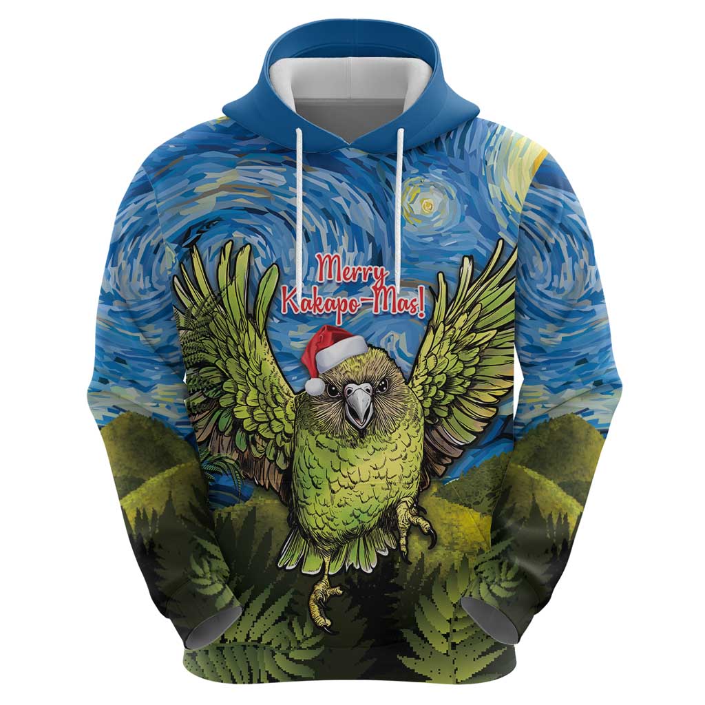 Personalised Jumping Kakapo Christmas Hoodie New Zealand Fern - Starry Night Style LT14 - Polynesian Pride