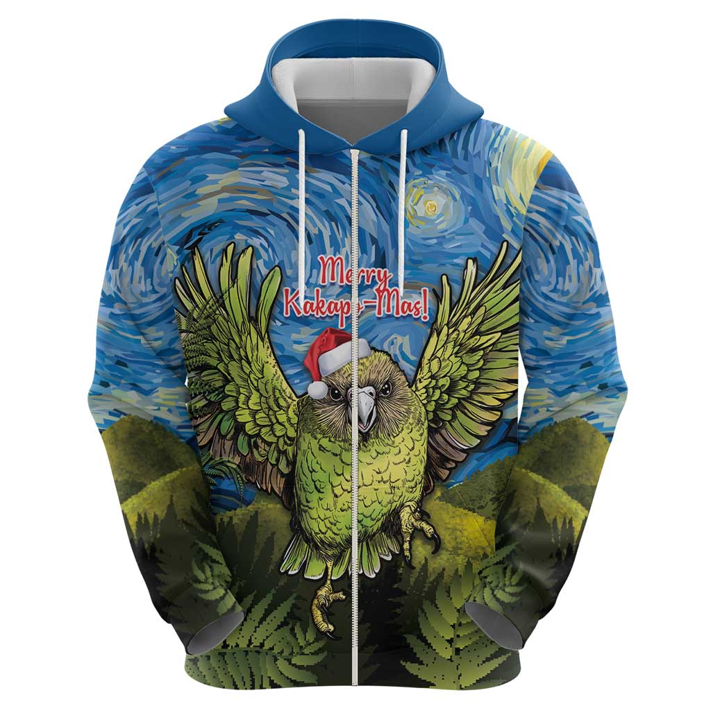 Personalised Jumping Kakapo Christmas Hoodie New Zealand Fern - Starry Night Style LT14 - Polynesian Pride