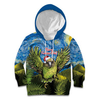 Personalised Jumping Kakapo Christmas Kid Hoodie New Zealand Fern - Starry Night Style LT14 Hoodie Green - Polynesian Pride