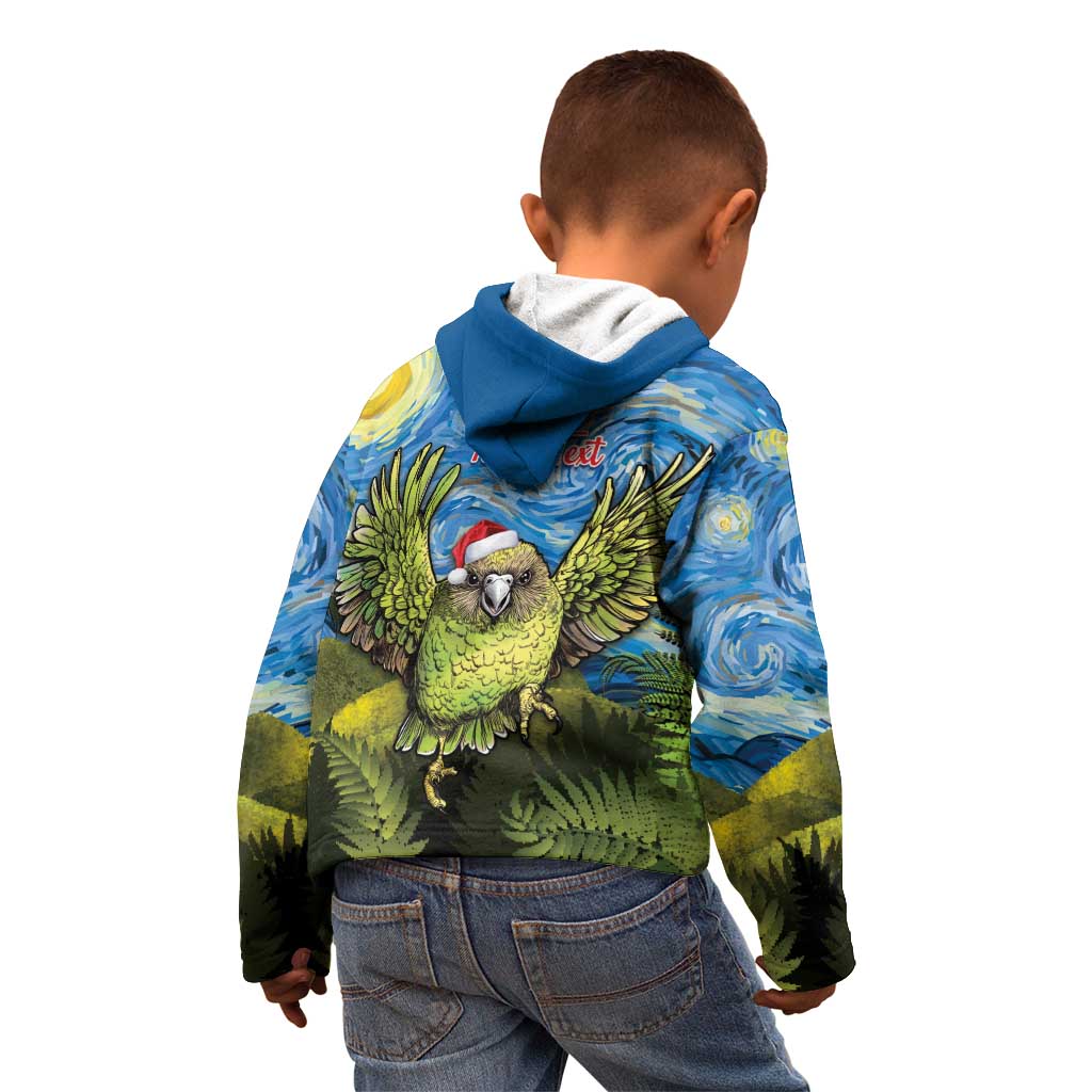 Personalised Jumping Kakapo Christmas Kid Hoodie New Zealand Fern - Starry Night Style LT14 - Polynesian Pride