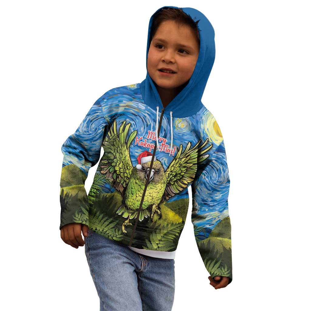 Personalised Jumping Kakapo Christmas Kid Hoodie New Zealand Fern - Starry Night Style LT14 - Polynesian Pride