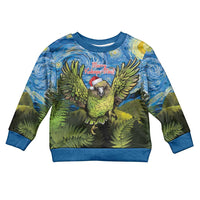 Personalised Jumping Kakapo Christmas Kid Ugly Christmas Sweater New Zealand Fern - Starry Night Style LT14 Kid Green - Polynesian Pride