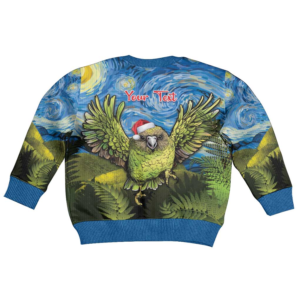Personalised Jumping Kakapo Christmas Kid Ugly Christmas Sweater New Zealand Fern - Starry Night Style LT14 - Polynesian Pride