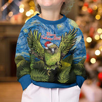 Personalised Jumping Kakapo Christmas Kid Ugly Christmas Sweater New Zealand Fern - Starry Night Style LT14 - Polynesian Pride