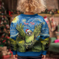 Personalised Jumping Kakapo Christmas Kid Ugly Christmas Sweater New Zealand Fern - Starry Night Style LT14 - Polynesian Pride