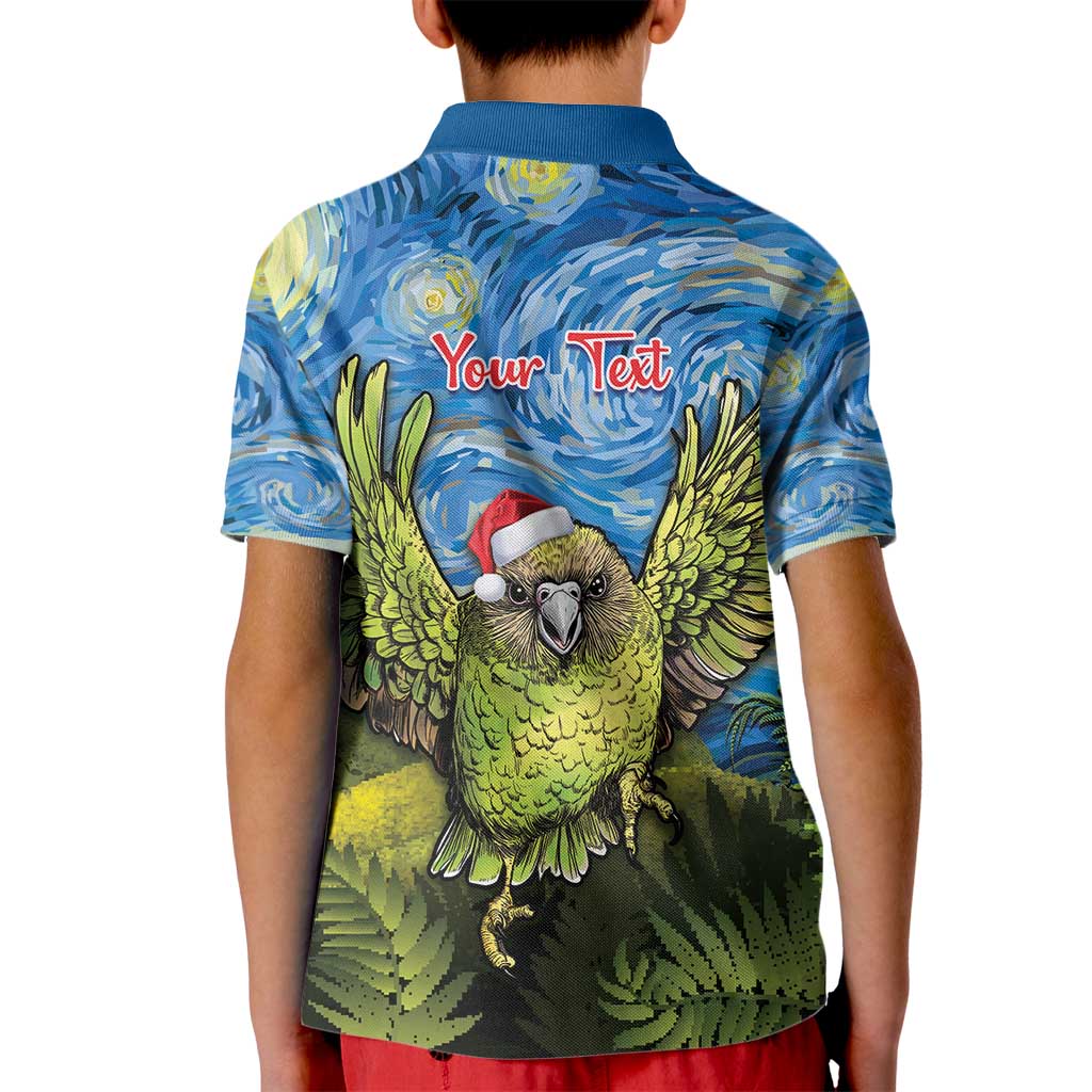 Personalised Jumping Kakapo Christmas Kid Polo Shirt New Zealand Fern - Starry Night Style LT14 - Polynesian Pride