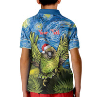 Personalised Jumping Kakapo Christmas Kid Polo Shirt New Zealand Fern - Starry Night Style LT14 - Polynesian Pride