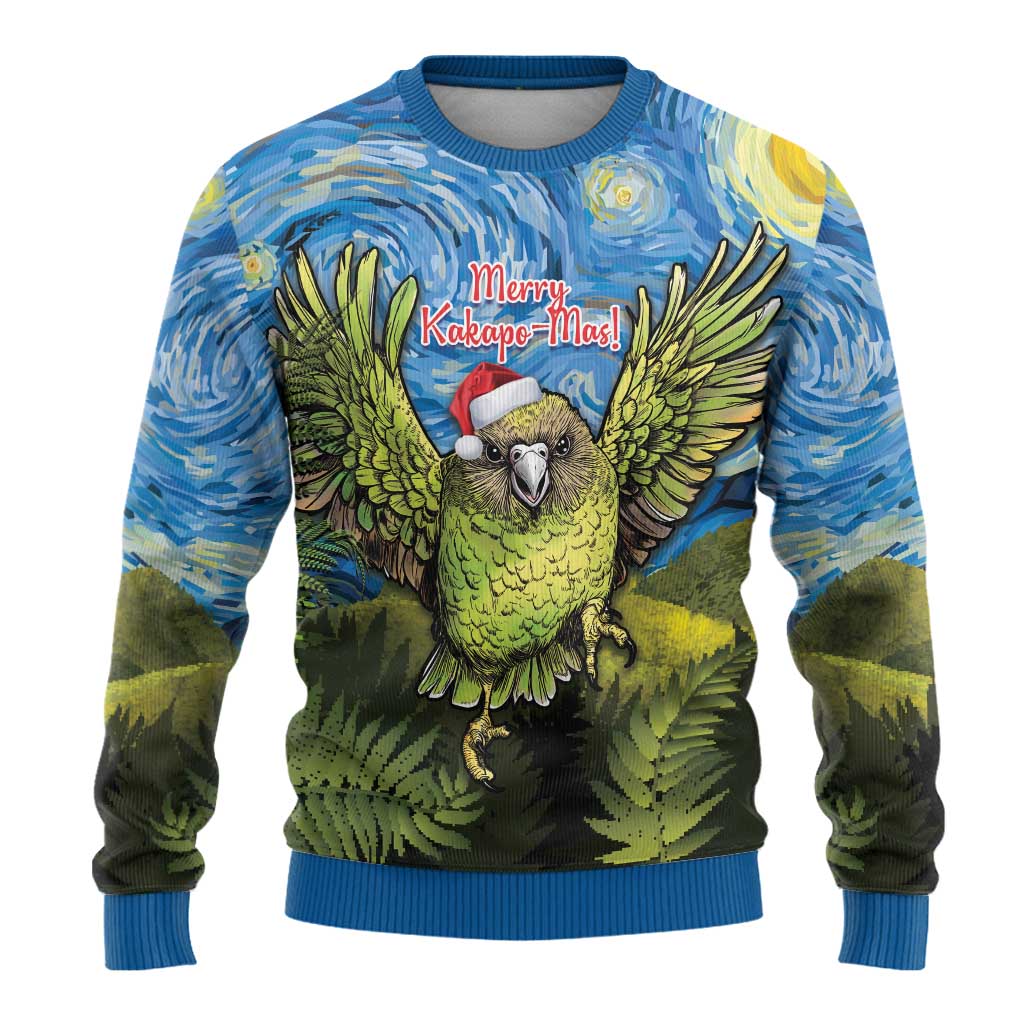 Personalised Jumping Kakapo Christmas Ugly Christmas Sweater New Zealand Fern - Starry Night Style LT14 - Polynesian Pride