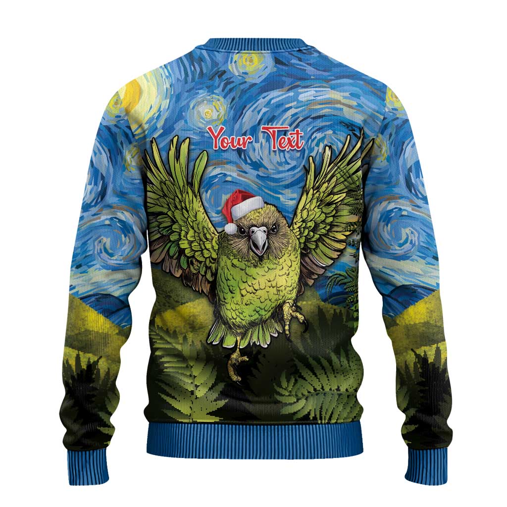Personalised Jumping Kakapo Christmas Ugly Christmas Sweater New Zealand Fern - Starry Night Style LT14 - Polynesian Pride