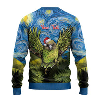 Personalised Jumping Kakapo Christmas Ugly Christmas Sweater New Zealand Fern - Starry Night Style LT14 - Polynesian Pride