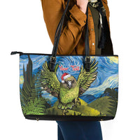 Personalised Jumping Kakapo Christmas Leather Tote Bag New Zealand Fern - Starry Night Style LT14 - Polynesian Pride