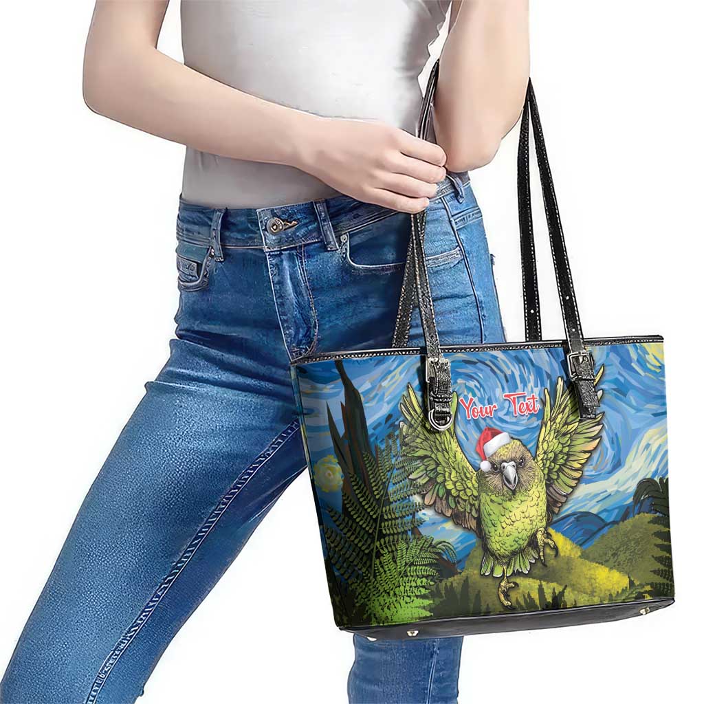 Personalised Jumping Kakapo Christmas Leather Tote Bag New Zealand Fern - Starry Night Style LT14 - Polynesian Pride