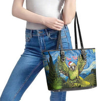 Personalised Jumping Kakapo Christmas Leather Tote Bag New Zealand Fern - Starry Night Style LT14 - Polynesian Pride