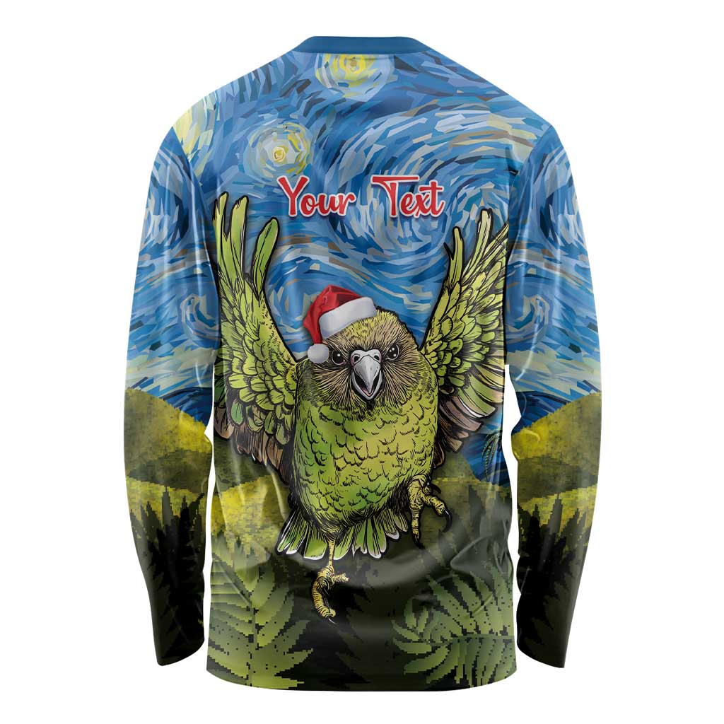 Personalised Jumping Kakapo Christmas Long Sleeve Shirt New Zealand Fern - Starry Night Style LT14 - Polynesian Pride