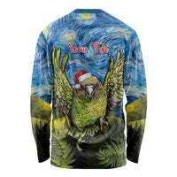 Personalised Jumping Kakapo Christmas Long Sleeve Shirt New Zealand Fern - Starry Night Style LT14 - Polynesian Pride