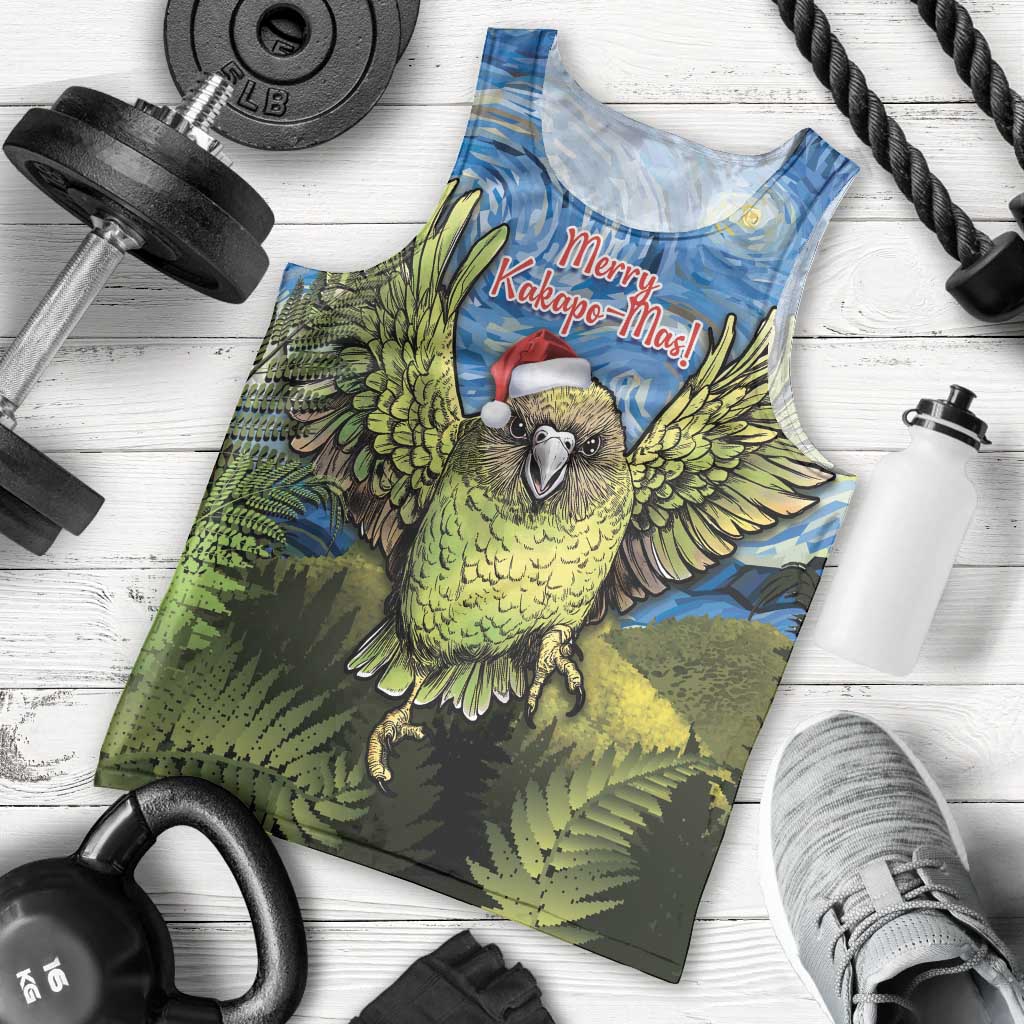 Personalised Jumping Kakapo Christmas Men Tank Top New Zealand Fern - Starry Night Style LT14 - Polynesian Pride