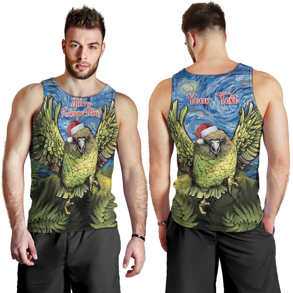 Personalised Jumping Kakapo Christmas Men Tank Top New Zealand Fern - Starry Night Style LT14 - Polynesian Pride
