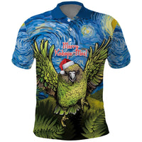 Personalised Jumping Kakapo Christmas Polo Shirt New Zealand Fern - Starry Night Style LT14 Green - Polynesian Pride