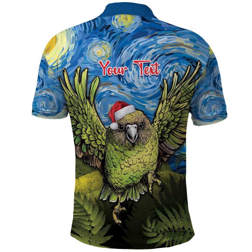 Personalised Jumping Kakapo Christmas Polo Shirt New Zealand Fern - Starry Night Style LT14 - Polynesian Pride