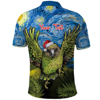 Personalised Jumping Kakapo Christmas Polo Shirt New Zealand Fern - Starry Night Style LT14 - Polynesian Pride