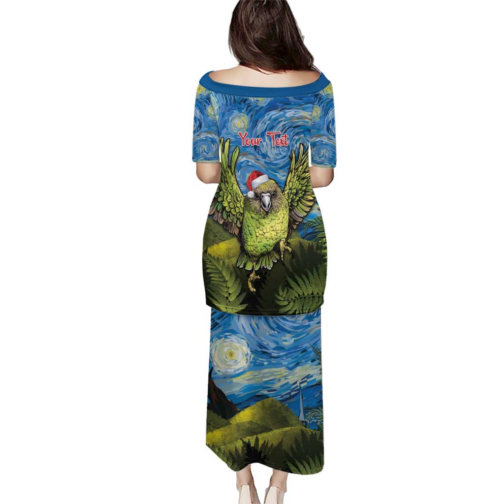 Personalised Jumping Kakapo Christmas Puletasi New Zealand Fern - Starry Night Style LT14 - Polynesian Pride