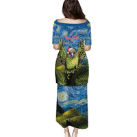 Personalised Jumping Kakapo Christmas Puletasi New Zealand Fern - Starry Night Style LT14 - Polynesian Pride