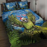 Personalised Jumping Kakapo Christmas Quilt Bed Set New Zealand Fern - Starry Night Style LT14 Green - Polynesian Pride