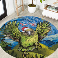 Personalised Jumping Kakapo Christmas Round Carpet New Zealand Fern - Starry Night Style LT14 Green - Polynesian Pride