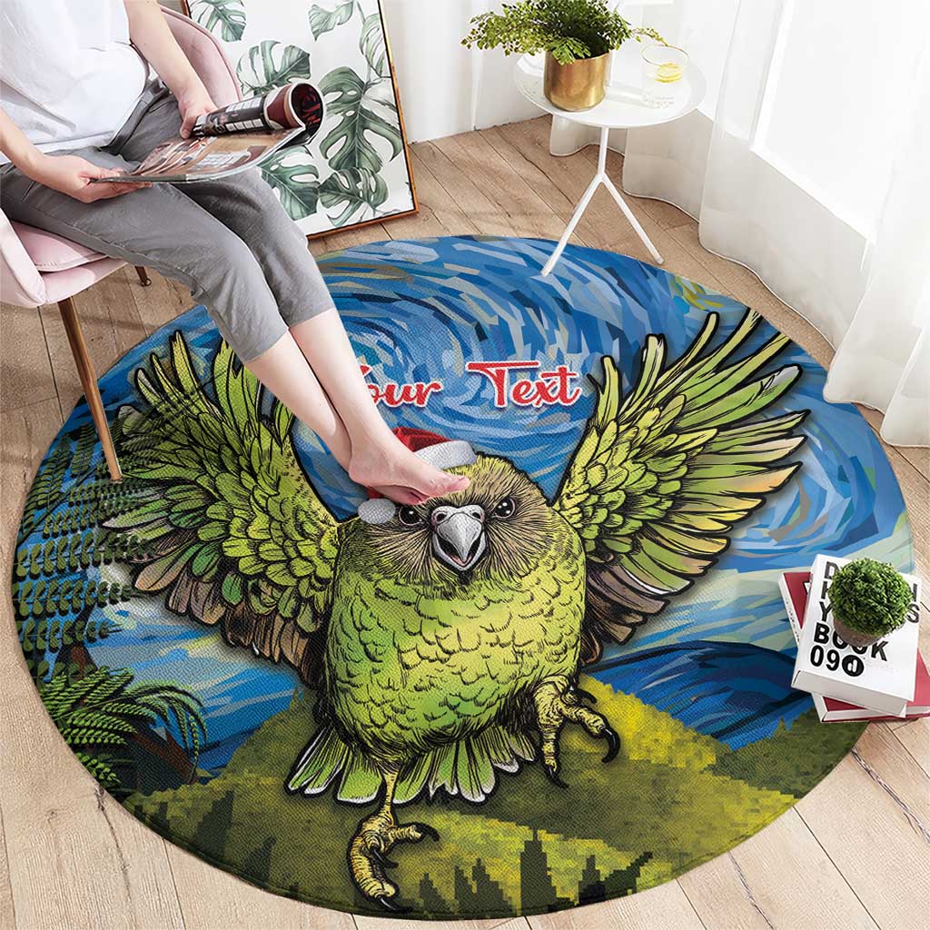 Personalised Jumping Kakapo Christmas Round Carpet New Zealand Fern - Starry Night Style LT14 - Polynesian Pride