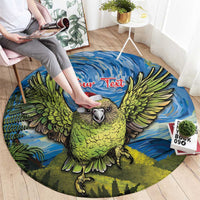 Personalised Jumping Kakapo Christmas Round Carpet New Zealand Fern - Starry Night Style LT14 - Polynesian Pride