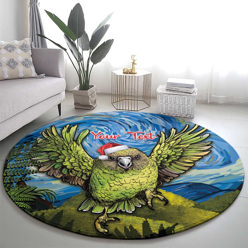 Personalised Jumping Kakapo Christmas Round Carpet New Zealand Fern - Starry Night Style LT14 - Polynesian Pride