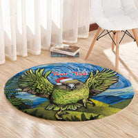 Personalised Jumping Kakapo Christmas Round Carpet New Zealand Fern - Starry Night Style LT14 - Polynesian Pride