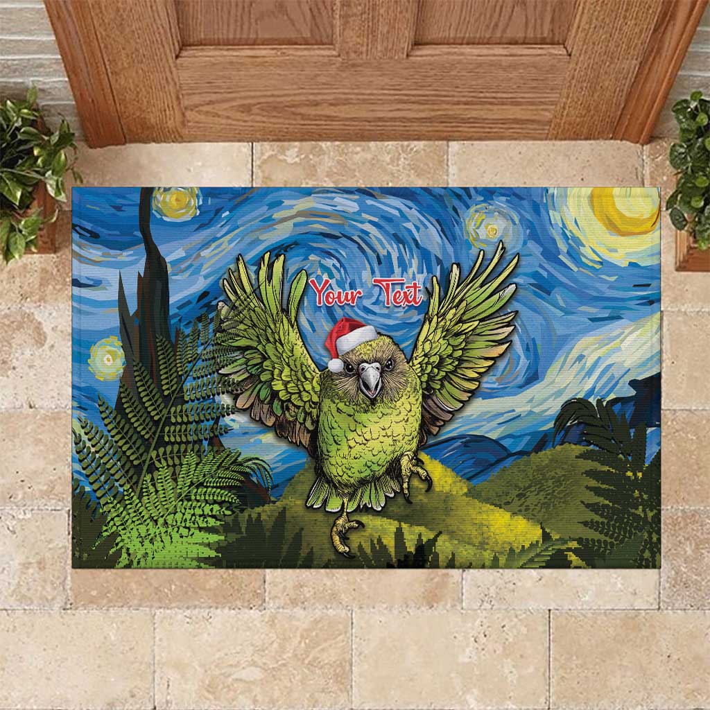 Personalised Jumping Kakapo Christmas Rubber Doormat New Zealand Fern - Starry Night Style LT14 Green - Polynesian Pride