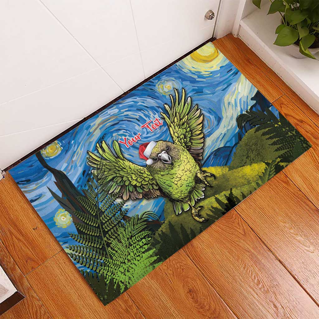 Personalised Jumping Kakapo Christmas Rubber Doormat New Zealand Fern - Starry Night Style LT14 - Polynesian Pride