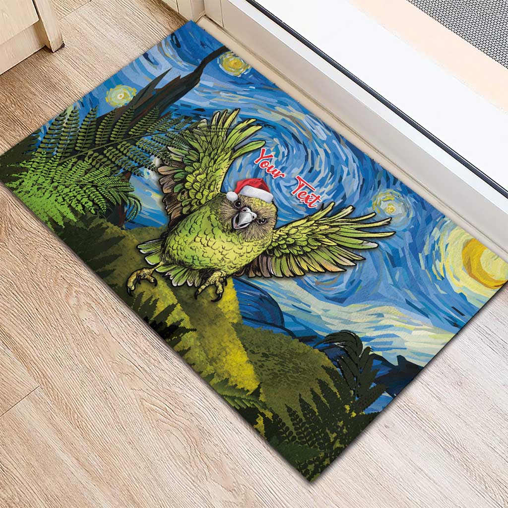 Personalised Jumping Kakapo Christmas Rubber Doormat New Zealand Fern - Starry Night Style LT14 - Polynesian Pride