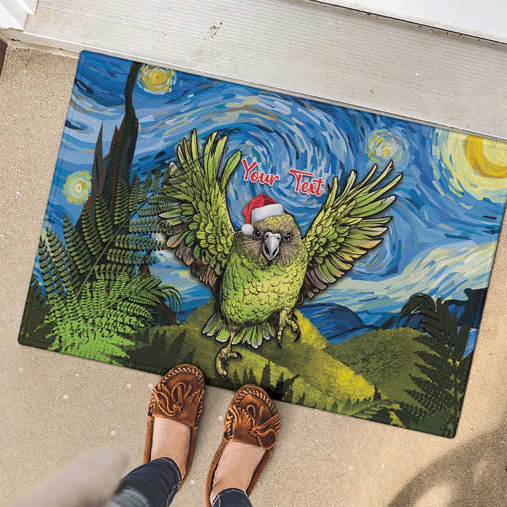 Personalised Jumping Kakapo Christmas Rubber Doormat New Zealand Fern - Starry Night Style LT14 - Polynesian Pride