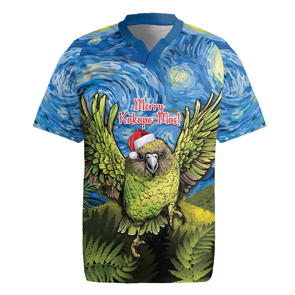 Personalised Jumping Kakapo Christmas Rugby Jersey New Zealand Fern - Starry Night Style LT14 Green - Polynesian Pride