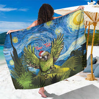 Personalised Jumping Kakapo Christmas Sarong New Zealand Fern - Starry Night Style LT14 One Size 44 x 66 inches Green - Polynesian Pride