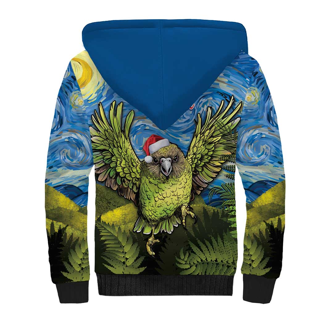 Personalised Jumping Kakapo Christmas Sherpa Hoodie New Zealand Fern - Starry Night Style LT14 - Polynesian Pride