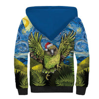 Personalised Jumping Kakapo Christmas Sherpa Hoodie New Zealand Fern - Starry Night Style LT14 - Polynesian Pride