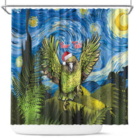 Personalised Jumping Kakapo Christmas Shower Curtain New Zealand Fern - Starry Night Style LT14 Green - Polynesian Pride