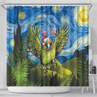 Personalised Jumping Kakapo Christmas Shower Curtain New Zealand Fern - Starry Night Style LT14 - Polynesian Pride